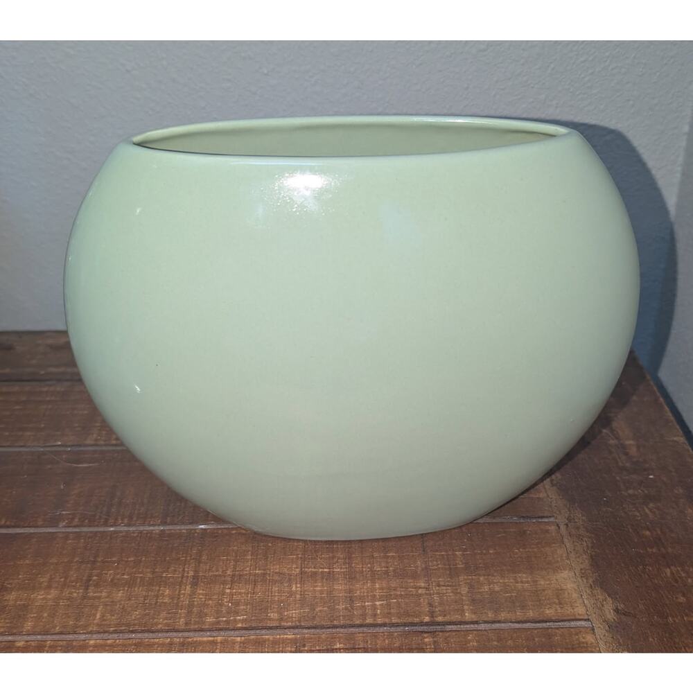 Vintage Ceramic Pottery Oval Mint Green Vase Marked Made In USA 6.75 inches tall